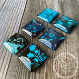 Blue and Black Floral Inspired Glass Tile Magnets Set of 6
