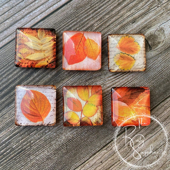 Rustic Fall Themed Glass Tile Magnet Set of 6