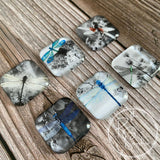 Dragonfly Inspired Set No. 1, Glass Tile Magnets Set of 6
