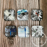 Dragonfly Inspired Set No. 1, Glass Tile Magnets Set of 6