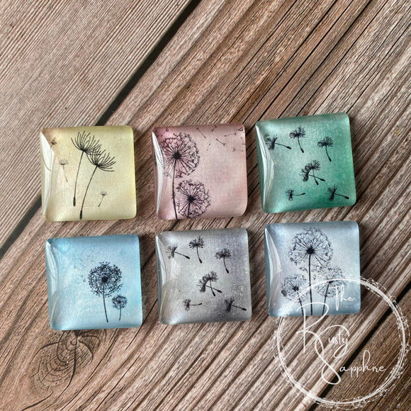 Colorful Dandelion Glass Tile Magnet Set of 6