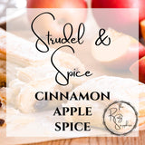 Strudel with apples and cinnamon, featuring the brand 'The Rusty Sapphire'.