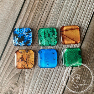 Nature Inspired Glass Tile Magnets Square, Set of 6 (No. 1)