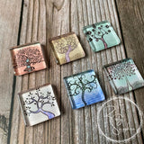 Tree of Life Glass Tile Magnets Square, Set of 6 (No. 1)