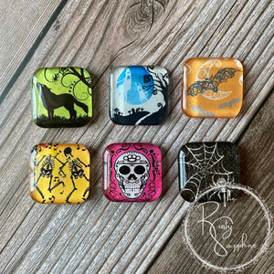 Halloween Inspired Spooky Glass Tile Magnets Square, Set of 6 (No. 1)