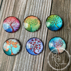 Funky Colorful Swirly Tree Glass Tile Magnets, Set of 6 (No. 1)