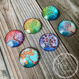 Funky Colorful Swirly Tree Glass Tile Magnets, Set of 6 (No. 1)