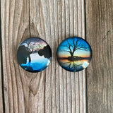 Sunsets and Trees Circle Glass Tile Magnets Set of 2, 1.5 inch