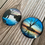 Sunsets and Trees Circle Glass Tile Magnets Set of 2, 1.5 inch